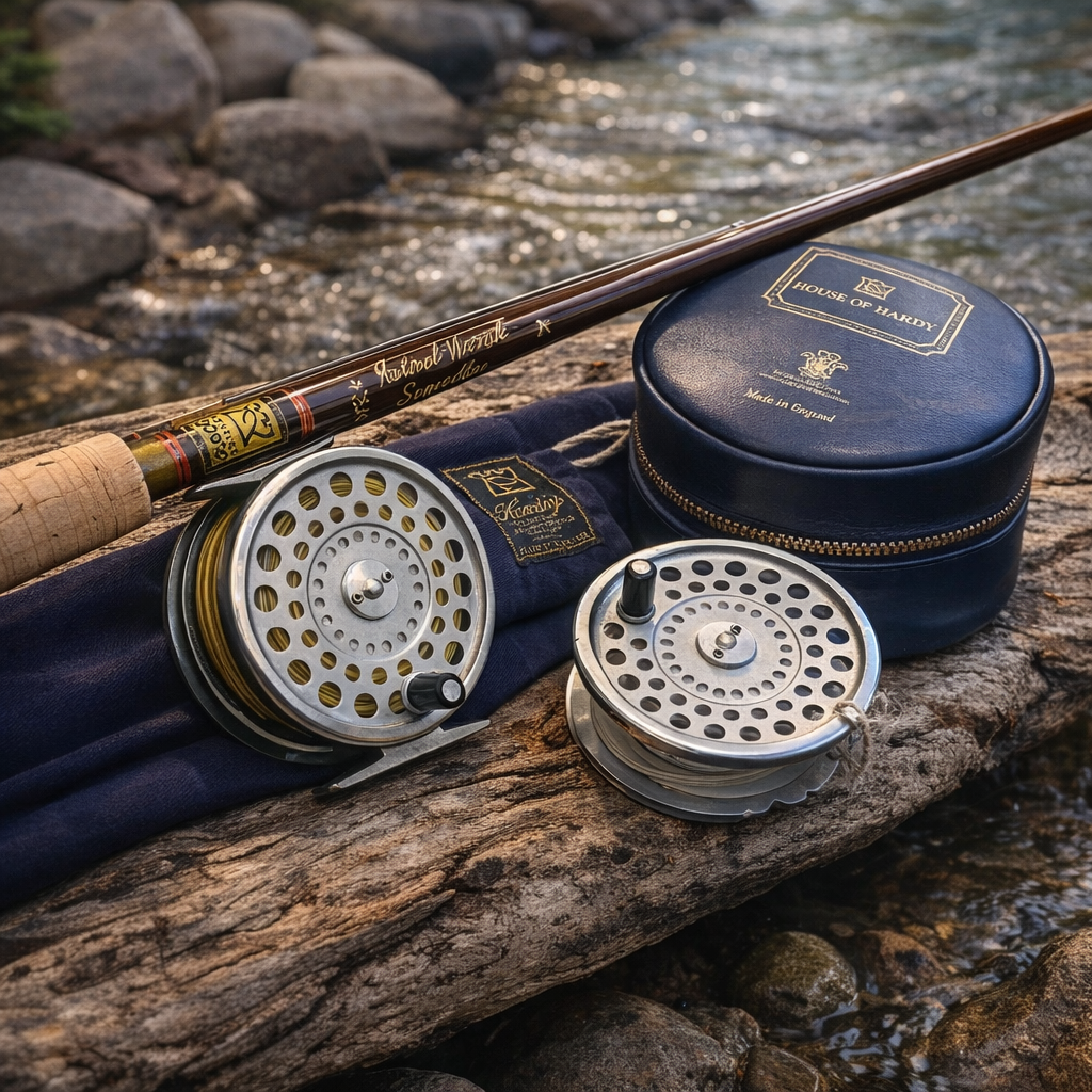 bamboo fly rod reel Up-locking mortised slide band seat in stacked with plated Proof Fishing T swelled butt. Two-Hearted Split Cane Tonkin Bamboo