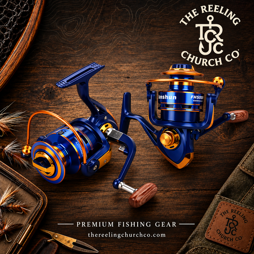 A sharp-looking, dependable spinning reel built for anglers who want smooth performance, versatility, and standout style without the premium price tag.

Finished in a deep metallic blue with gold accents and a comfortable wood-grain handle, the FH Series has a distinctive look that stands apart from the typical black spinning reel. Its balanced design and smooth retrieve make it a great choice for everything from trout and bass to larger freshwater species, with multiple sizes available to match your fishin
